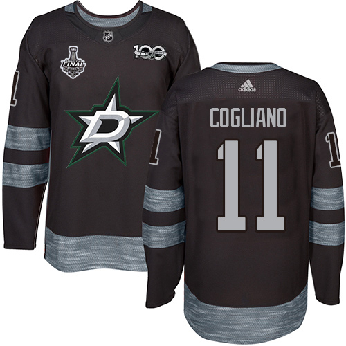 Men Adidas Dallas Stars 11 Andrew Cogliano Black 1917-2017 100th Anniversary 2020 Stanley Cup Final Stitched NHL Jersey